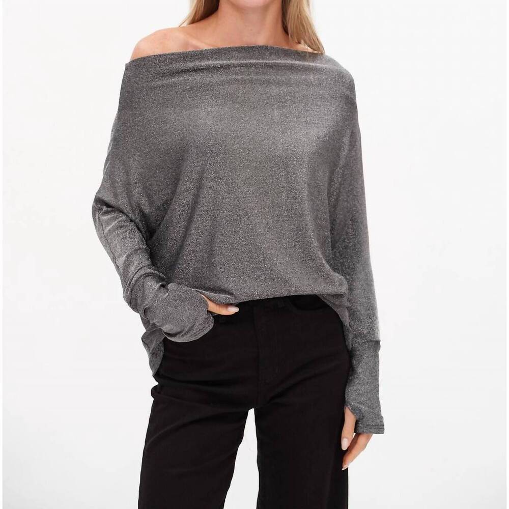NEW SIX/FIFTY the anywhere lurex off the shoulder top in silver